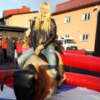 mekanisk tjur är alltid populärt på event. Denna bild på skola i stockholm